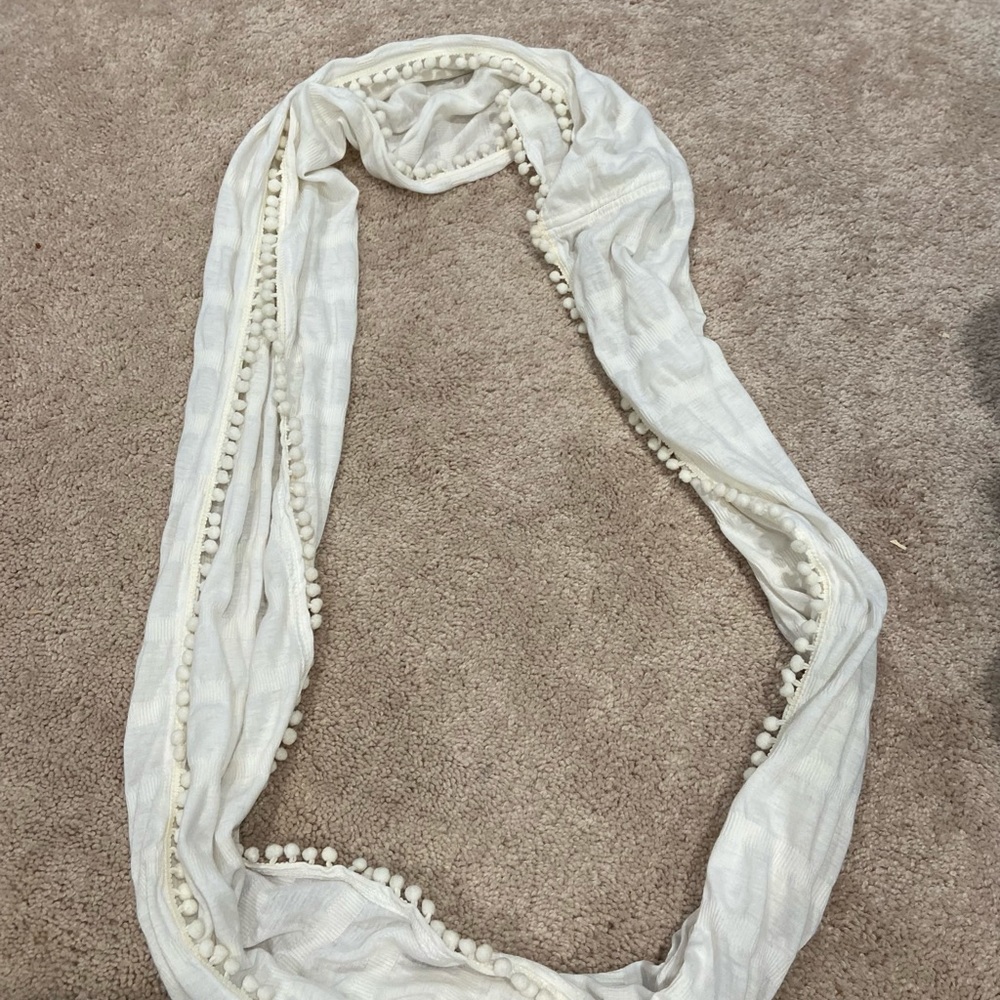 J.Crew White Pom Pom Infinity Scarf